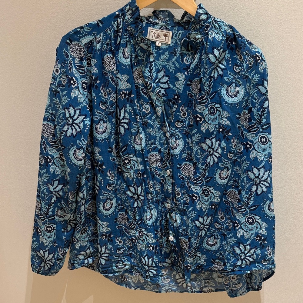 Milly Blue Floral Button-Down Shirt